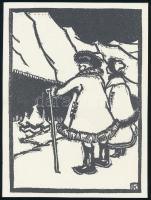 Kós Károly (1883-1977): Illusztráció a Varju nemzetséghez, offszet, papír, jelzett a nyomaton, 17x13 cm