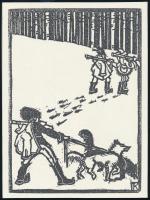 Kós Károly (1883-1977): Illusztráció a Varju nemzetséghez, offszet, papír, jelzett a nyomaton, 17x13 cm
