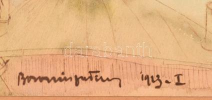 Boromisza Tibor (1880-1960): Vízparti fények, 1923. Akvarell, tus papír, jelezve balra lent. Kartonr...