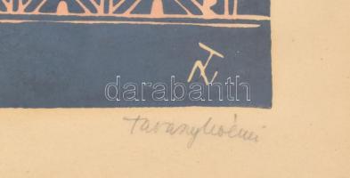 Tavaszy Noémi (1927): Székelykapu. Linómetszet, papír, jelzett, számozott (4/25), üvegezett fa keret...