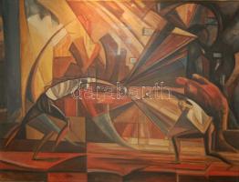 Pálffy Péter(1899-1897): Párbajozók; olaj, vászon, szignált 60x80 cm