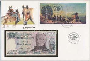 Argentína 1983-1984. 5P felbélyegzett borítékban, bélyegzéssel T:I  Argentina 1983-1984. 5 Pesos in envelope with stamp and cancellation C:UNC