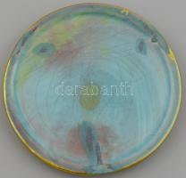 Zsolnay eozin plakett, Országos bélyegnapi kiállítás Budapes felirattal, apró kopásnyomokkal, hátold...