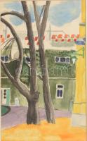 Gerő András (1935): Martonvásári részlet. Akvarell, papír. Jelzett. Üvegezett fa keretben. 29x19,5 cm