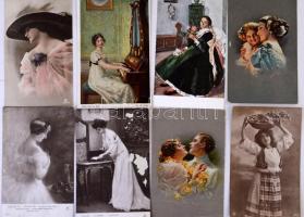 Kb. 120 db RÉGI (1900-1920) motívum képeslap vegyes minőségben: zsáner lapok, hölgyek, benne szép bé...