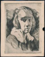 Udvary Pál (1900-1987): Női portré, 1922. Rézkarc, papír, jelzett a rézkarcon, lap széle sérült, rézkarc ép, 20,5×15,5 cm