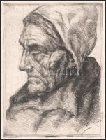 Udvary Pál (1900-1987): Női arckép, 1922. Rézkarc, papír, jelzett, lap széle sérült, rézkarc ép, 20,...