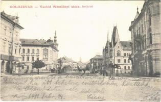 1911 Kolozsvár, Cluj; Vashíd Wesselényi utcai bejárata, Wertheimer Vilmos tűzifa kereskedő reklámja / bridge, street (r)