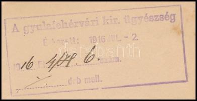 1916 Szentkirályi Miklós ügyésznek címzett kirendelés Alsó-Fehér vármegye törvényhatóságának közigaz...