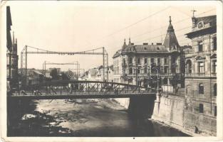 1943 Kolozsvár, Cluj; Szamos részlet, híd, Katona sütöde, Danubia biztosító, gyógyszertár / bakery, insurance company, pharmacy, bridge, Somes river  (EK)