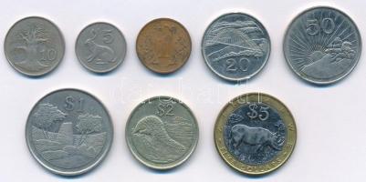 Zimbabwe 1980. 10c + 1982. 5c + 1983. 1c + 1997. 20c + 50c + 1D + 2D + 2001. 5D T:2 Zimbabwe 1980. 10 Cents + 1982. 5 Cents + 1983. 1 Cent + 1997. 20 Cents + 50 Cents + 1 Dollar + 2 Dollars + 2001. 5 Dollars C:XF