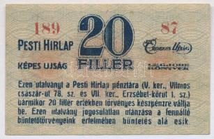Budapest ~1920. 20f Pesti Hírlap piros számozás, 3+2 szám T:III Adamo BUC-215.1.2