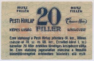 Budapest ~1920. 20f Pesti Hírlap piros számozás, 3+2 szám T:III
Adamo BUC-215.1.2