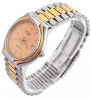 Doxa másodpercutatós, dátumkijelzős kvarc karóra, fém szíjjal, dobozban, kopásnyomokkal, d: 3,2 cm