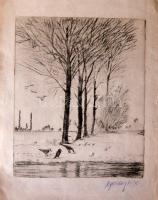 "Garay 1930" jelzéssel: Őszi mezőn, rézkarc 25x30 cm