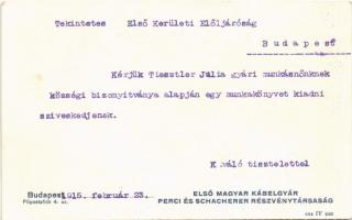 1915 Peri és Schacherer Rt. Első Magyar Kábelgyár rt. reklám / Hungarian Cable factory
