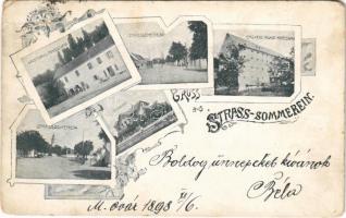 1898 Hegyeshalom, Strass-Sommerein, Straß-Sommerein; Gasthaus Marienau, Erzherz. Mühle Marienau, Bahnhof / Fő utca, vasútállomás, vendéglő és főhercegi malom Márialigeten. Art Nouveau, floral (EM)