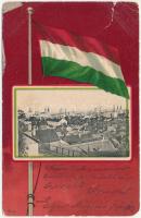 1903 Eger, látkép. Magyar zászlós litho keret / Hungarian flag litho frame (b)