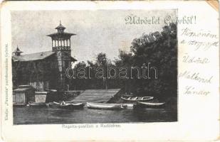 Győr, Regatta pavilon a Radó téren, evezős csónakok (EM)