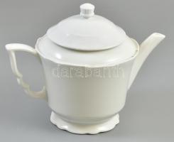 Zsolnay porcelán teáskanna, fehér mázas, jelzett, kis kopással, lepattanással. m: 17,5 cm