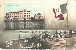 Pellestrina, Il Municipio / town hall, beach, Italian flag (EK)