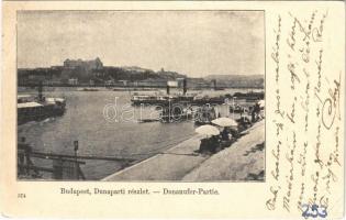 1902 Budapest V. Duna-parti részlet, rakpart, piac, gőzhajók, Királyi vár (EB)