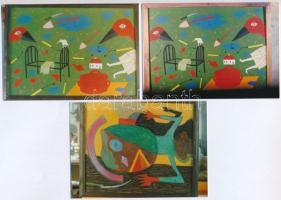 cca 1988 ef Zámbó (efZámbó) István (1950-) festőművész alkotásairól készült 2 db pozitív és össz 3 d...