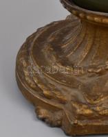 Lant formájú asztali óra. XIX. sz. Fajansz test, bukolikus jelenettel. Levonóképes. Réz óratok madár...