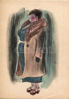 Ruszkay György (1924-1998): Úrinő, tempera, papír 15x22 cm