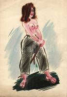 Ruszkay György (1924-1998): Erotikus rajz, tempera, papír 20x30 cm