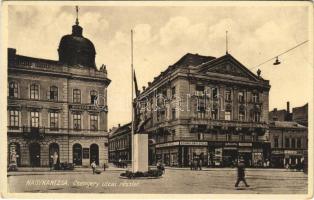 1941 Nagykanizsa, Csengery utca, Országzászló, Szomolányi Gyula, Golenszky, Zsoldos Gyula üzlete, gyógyszertár (EB)