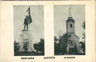 1942 Nagykáta, Hősök szobra, emlékmű, Római katolikus templom (EK)