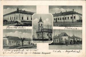 1944 Horgos, Honvéd szobor, emlékmű, Plébánia, utca, zárda / Hungarian military monument, parish, street view, nunnery, church (EK)