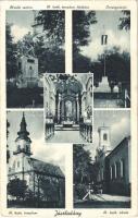 1940 Jászladány, Hősök szobra, emlékmű, Római katolikus templom, belső, főoltár, Római katolikus iskola, Országzászló (EK)