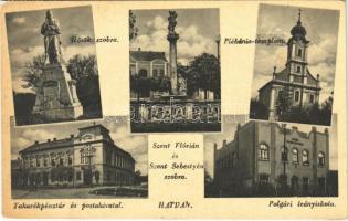 1948 Hatvan, Hősök szobra, emlékmű, Plébániatemplom, Szent Flórián és Szent Sebestyén szobra, Takarékpénztár és postahivatal, Polgári leányiskola (EK)