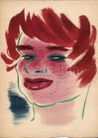 Ruszkay György (1924-1998): Női arcok 3 db rajz tempera, papír 15x20 cm