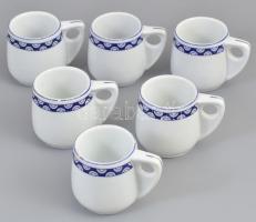 ifj. Grünwald Mór Ferencz József rakpart. Jelzett kávéscsésze készlet 6 db, vastag falú.porcelán, kézzel festett kék mintával, egyiken kis lepattanás m:6,5 cm