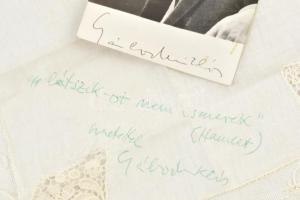 Gábor Miklós (1919-1998) Kossuth-díjas színész aláírása hímzett zsebkendőn + aláírt fotó