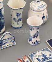 Delft kékfestett porcelánok gyűjteménye. Figurák, edények tálak, stb, jelzettek, jó  állapotban