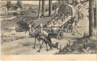 Gólyák szekéren hozzák a kisbabákat / Storks bringing the babies in a carriage. B.K.W.I. No. 765/3.
