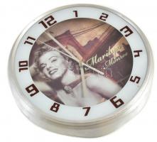 Marylin Monroe kvarc falióra fém kerettel, alján kis horpadással d: 26 cm