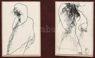 Sulyok Gabriella (1939-), 2 db mű: Alakok (cím nélkül). Tus, fa, jelzett. Üvegezett fa keretben. 15×10,5X2 cm