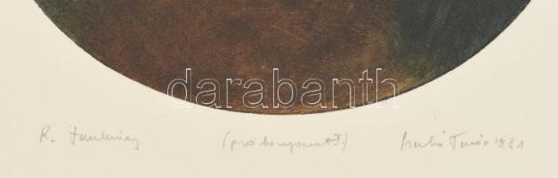 Szabó Tamás (1952-): R. tanulmány, 1981. Színes rézkarc, papír, jelzett. Üvegezett fa keretben. d: 1...