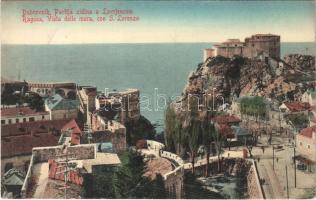 1912 Dubrovnik, Ragusa; Partija zidina a Lovrjencom / Vista delle mura, con S. Lorenzo