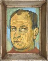 B. Séday Mária (1925-2009): Somogyi Árpád (1926-2008) szobrászművész portréja. Olaj, farost, jelzett. Hátoldalán autográf felirattal. Kissé kopott, üvegezett fa keretben. 19,5×14,5 cm