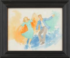 B. Séday Mária (1925-2009): Táncoló pár. Akvarell, ceruza, papír, jelzett. Üvegezett fa keretben. 14×18 cm