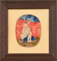 B. Séday Mária (1925-2009): Reggel. Hímzés, jelzett a hátoldalán. Üvegezett fa keretben. 14×11 cm