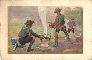 1926 Fő a gulyás, cserkészek. A Magyar Lapvállalat Kiadása / Hungarian scout art postcard s: Juszkó (EK)