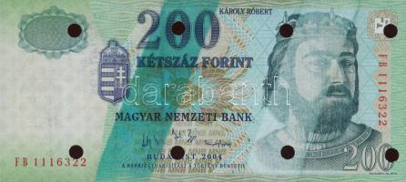 2004. 200Ft 8-as lyukasztással "Securicor" biztonság ellenőrző bélyegzővel(blankó!) ellátva T:I R!