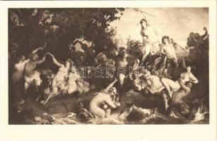 Triumph der Ariadne. Wiener Museen Nr. 37. Oberes Belvedere / Erotic nude lady art postcard s: Makart